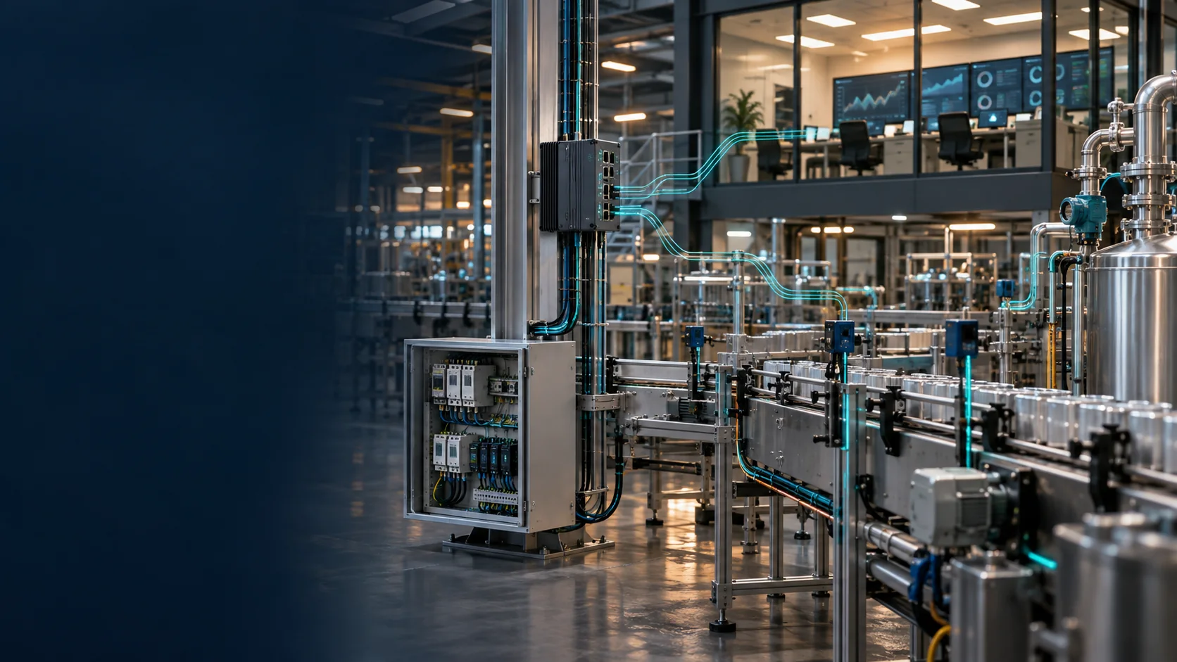 Systems integration illustration connecting equipment and operational information
