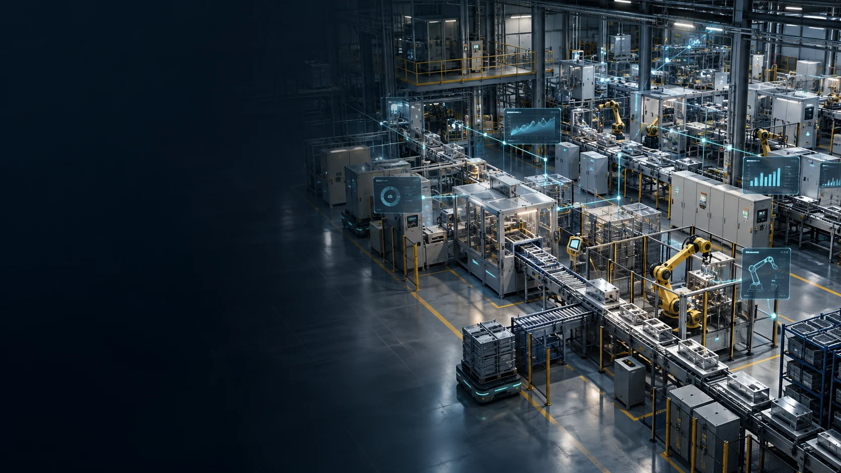 Concept illustration of connected manufacturing equipment and industrial data systems